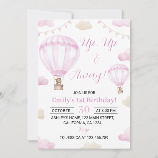 Up and Away Luchtballon Verjaardag uitnodiging (Voorkant)