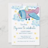 Up and Away Paarse Vliegtuig Verjaardagsjongen Kaart (Voorkant)