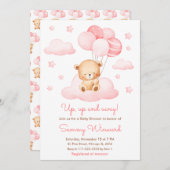 Up and Away Pink Balloon Girl Baby shower Kaart (Voorkant / Achterkant)