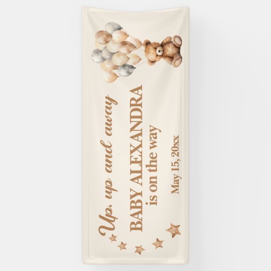 Up and Away Teddy Bear Balloons Baby shower Spandoek (Verticaal)