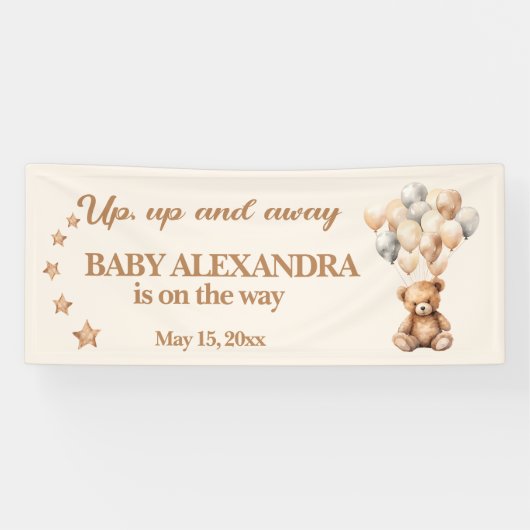 Up and Away Teddy Bear Balloons Baby shower Spandoek (Horizontaal)