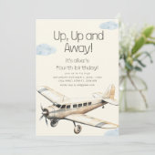 Up and Away Vliegtuig Vliegende Verjaardag Uitnodi Kaart (Staand voorkant)