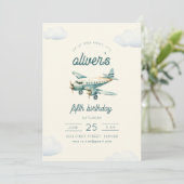 Up and Away Vliegtuig Vlucht Verjaardag Uitnodigen Kaart (Staand voorkant)