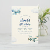 Up and Away Vliegtuig Vlucht Verjaardag Uitnodigen Kaart (Staand voorkant)