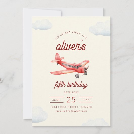 Up and Away Vliegtuig Vlucht Verjaardag Uitnodigen Kaart (Voorkant)