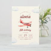 Up and Away Vliegtuig Vlucht Verjaardag Uitnodigen Kaart (Staand voorkant)