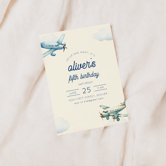 Up and Away Vliegtuig Vlucht Verjaardag Uitnodigen Kaart