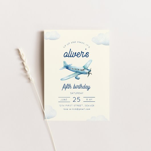 Up and Away Vliegtuig Vlucht Verjaardag Uitnodigen Kaart