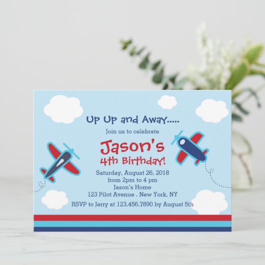 Up and Away Vliegtuigverjaardagsfeestje I Kaart (Staand voorkant)