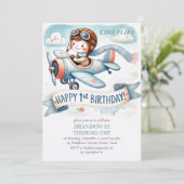 Up & Away 1st Birthday Boy Vliegtuig Kaart (Staand voorkant)