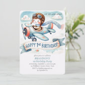 Up & Away 1st Birthday Boy Vliegtuig Kaart (Staand voorkant)