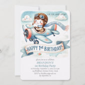 Up & Away 1st Birthday Boy Vliegtuig Kaart (Voorkant)