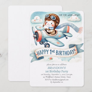 Up & Away 1st Birthday Boy Vliegtuig Kaart