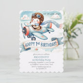 Up & Away 1st Birthday Boy Vliegtuig Kaart (Staand voorkant)