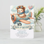 Up & Away 1st Birthday Boy Vliegtuig Kaart (Staand voorkant)