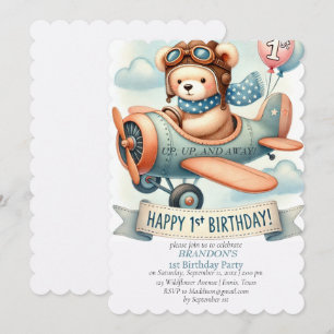 Up & Away 1st Birthday Boy Vliegtuig Kaart