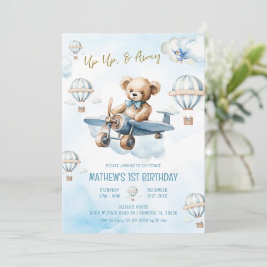 Up & Away Beer Hete Luchtballon Boy 1e verjaardag Kaart (Staand voorkant)