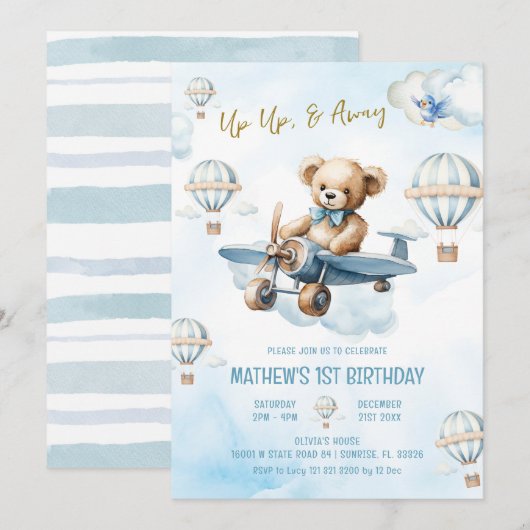 Up & Away Beer Hete Luchtballon Boy 1e verjaardag Kaart (Voorkant / Achterkant)