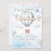 Up & Away Blue Hot Air Balloon Boy 1e verjaardag Kaart (Voorkant)