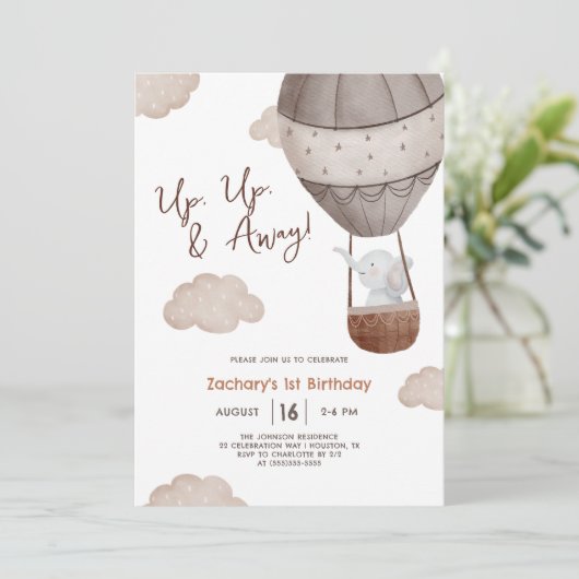 Up & Away Hete Luchtballon 1e verjaardag Kaart (Staand voorkant)