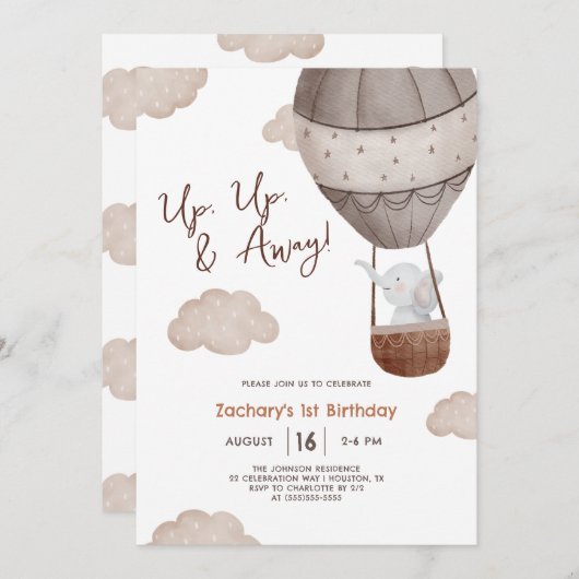 Up & Away Hete Luchtballon 1e verjaardag Kaart (Voorkant / Achterkant)