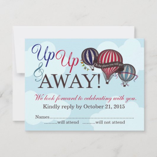 Up & Away Hot Air Ballon RSVP-kaart Kaart (Voorkant)