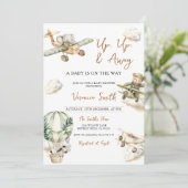 Up & Away, Hot Air Balloon Airplane Baby Shower Kaart (Staand voorkant)