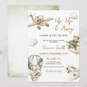 Up & Away, Hot Air Balloon Airplane Baby Shower Kaart (Voorkant / Achterkant)