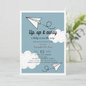 Up & Away Papieren Vliegtuig Blue Boy Baby shower Kaart (Staand voorkant)