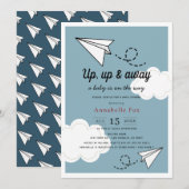 Up & Away Papieren Vliegtuig Blue Boy Baby shower Kaart (Voorkant / Achterkant)