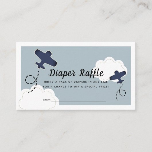 Up & Away Vliegtuig Blauwe Luier Raffle Ticket Informatiekaartje (Voorkant)