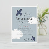 Up & Away Vliegtuig Blue Boy Virtual Baby shower Kaart (Staand voorkant)