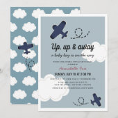 Up & Away Vliegtuig Blue Boy Virtual Baby shower Kaart (Voorkant / Achterkant)