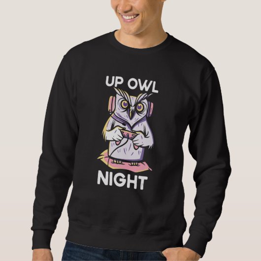 Up Owl Night Gaming Owl Animal Video Game  Gamer N Trui (Voorkant)