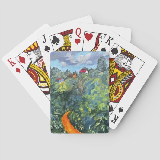 "Up the Road Again" Acryl kunstwerk Pokerkaarten (Achterkant)