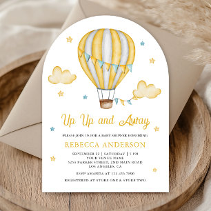 Up Up and Away Gele Heet Luchtballon Baby Shower Kaart