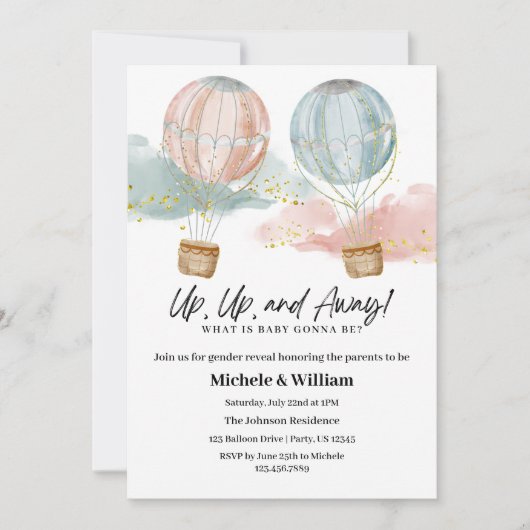 Up, Up and Away - Geslacht onthullen Uitnodiging (Voorkant)