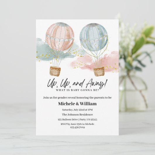 Up, Up and Away - Geslacht onthullen Uitnodiging (Staand voorkant)