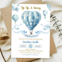 Up Up & Away Blauwe Heet Luchtballon Jongen Baby B