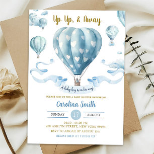 Up Up & Away Blauwe Heet Luchtballon Jongen Baby B Kaart