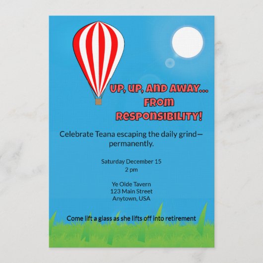 Up, Up & Away From Responsibility Kaart (Voorkant)