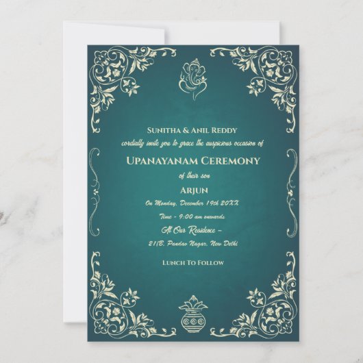 Upanayanam aka Hindoestaanse Heilige Draad Janeu C Kaart (Voorkant)
