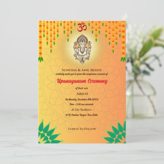 Upanayanam aka Hindoestaanse Heilige Draad Janeu C Kaart (Staand voorkant)