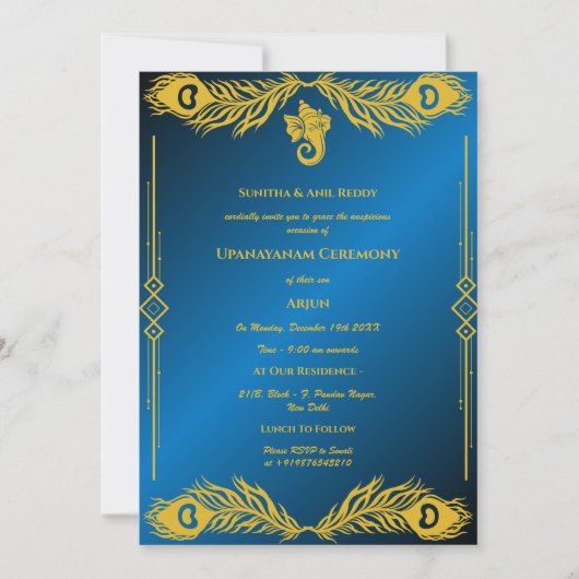Upanayanam aka Hindoestaanse Heilige Draad Janeu C Kaart (Voorkant)