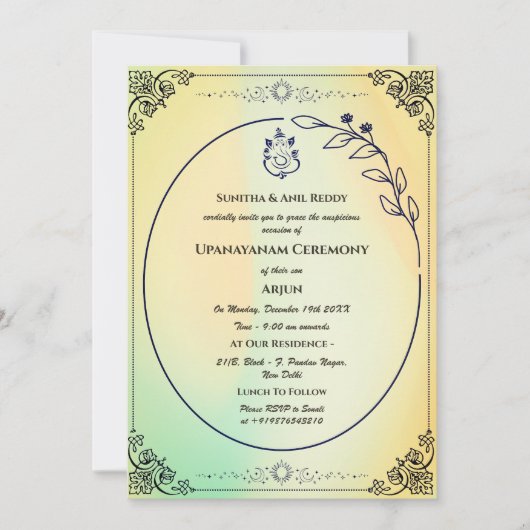 Upanayanam aka Hindoestaanse Heilige Draad Janeu C Kaart (Voorkant)