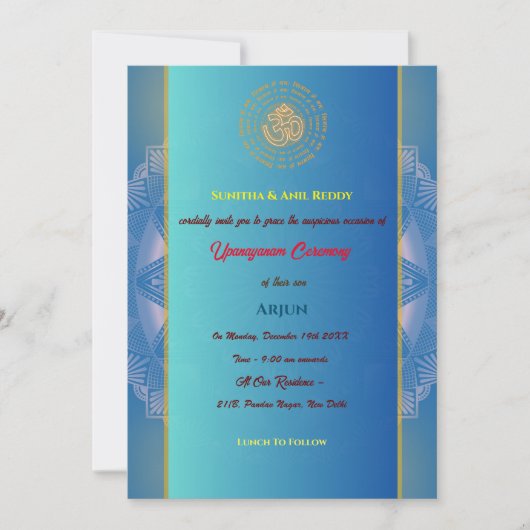 Upanayanam aka Hindoestaanse Heilige Draad Janeu C Kaart (Voorkant)