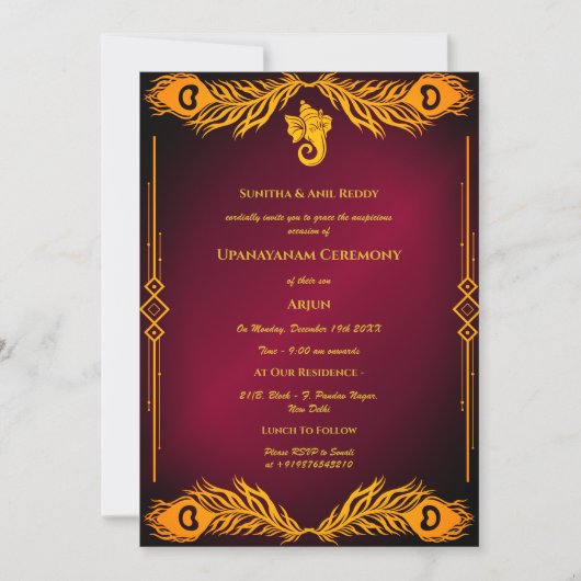 Upanayanam aka Hindoestaanse Heilige Draad Janeu C Kaart (Voorkant)