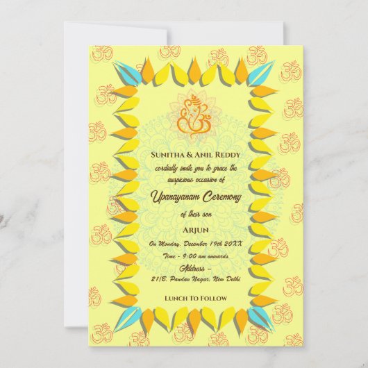 Upanayanam aka Hindoestaanse Heilige Draad Janeu C Kaart (Voorkant)