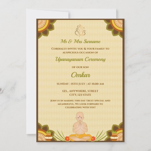 Upanayanam Ceremonie Uitnodigingskaart, Janoi Kaar Kaart (Voorkant)