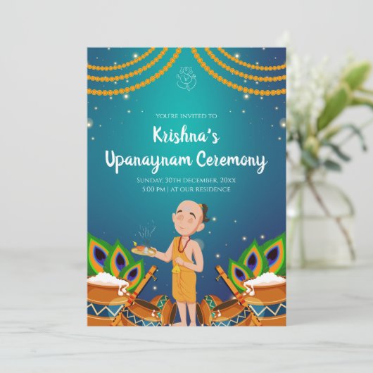 Upanayanam uitnodiging Thread Ceremony uitnodiging (Staand voorkant)